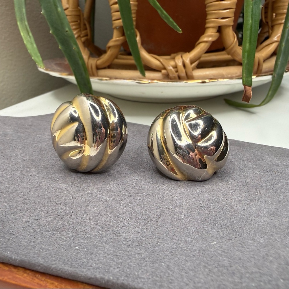 Erwin Pearl Vintage Gold Silver Swirl Clip Earrings Statement 90s - Picture 5 of 10